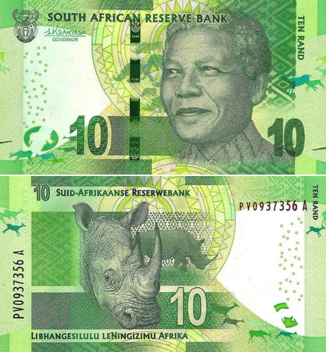 Grr-billete Sudáfrica 10 Rand 2013-16 Mandela Y Rinocerontes