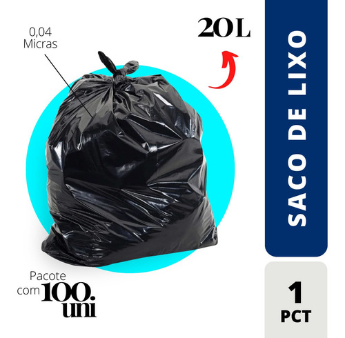 Saco Lixo Resistente Fino 20 Litros Com 100 Un Full