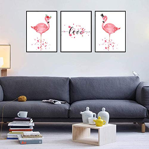 Juego De 3 Cuadros De Pared De Lienzo Flamingos Rosados...
