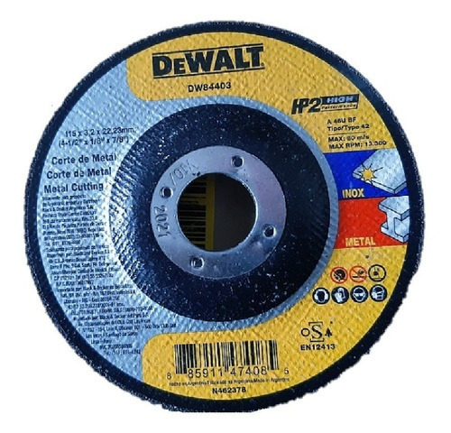 Disco Corte De Metal 4-1/2'' Dewalt Dw84403 - 25pzas Color Amarillo