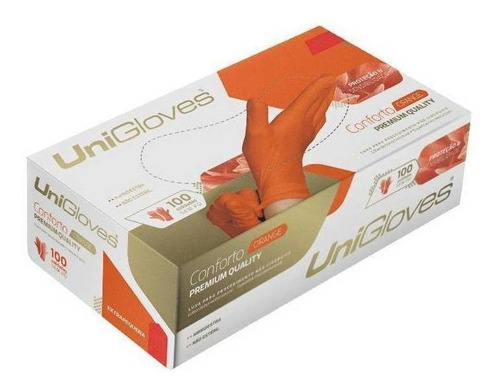 Luvas descartáveis antiderrapantes UniGloves Conforto cor laranja tamanho  M de látex x 100 unidades 