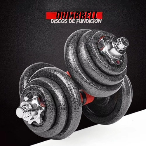 Set Mancuernas + Barra + Discos De Fundicion 30 Kg Premium Negro Y Rojo