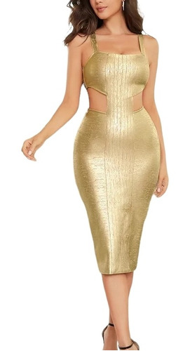 Vestido Bandage Dorado Sexy Elegante Casual 