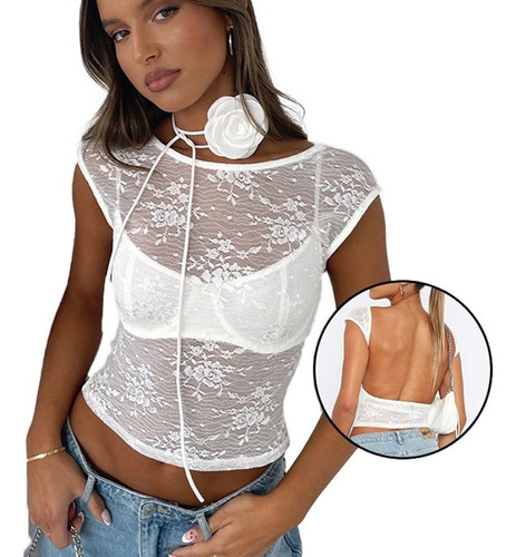 Polera De Rejilla Transparente Sin Espalda Para Mujer