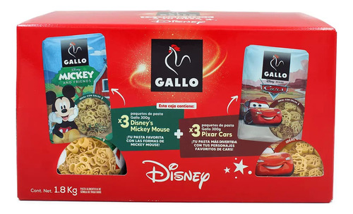 Pasta Gallo Disney Premium Pixar 6pz 300g Frozen Cars Mickey