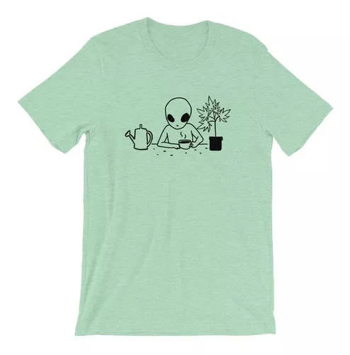 Camiseta Algodão Unissex Alien ET Baseado Moda Tumblr Cannabis Desenho