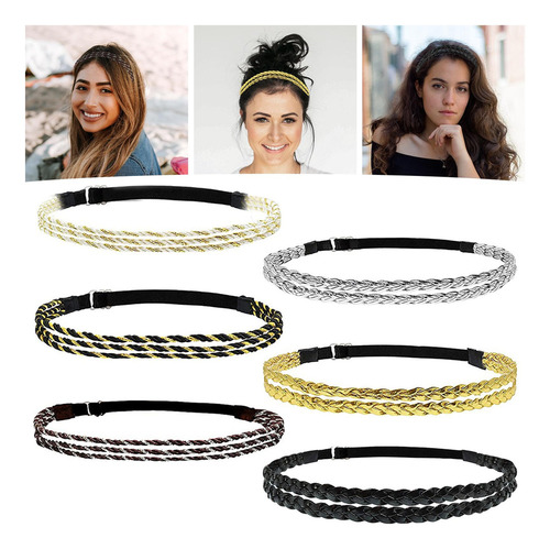 6x Diademas Trenzadas Boho Hippie Banda De Pelo Ajustable