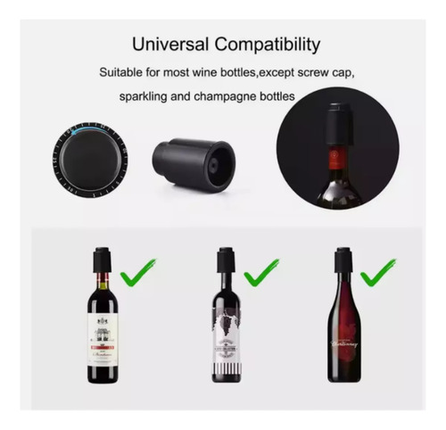 Tapón Bomba De Vacío Para Botellas De Vino Calidad Premium Negro