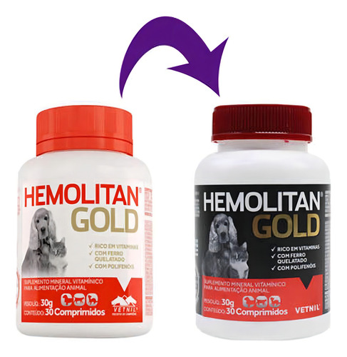 Kit 4 Hemolitan Gold Suplemento Vitaminico 30 Comprimidos