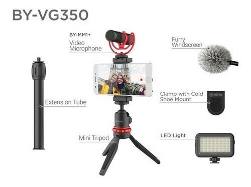 Imagen 2 de 7 de Microfono Boya By-mm1+ Vlogger Kit By-vg350 Tripode + Led
