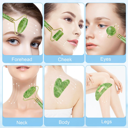 Set De Jade Roller Y Gua Sha Para El Rostro