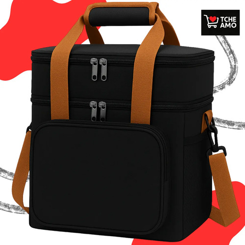 Bolsa Térmica Marmita Tche Amo 13.5 L Alça Transversal Removível 2 Compartimentos Organiza Conserva seus Alimentos Bebidas Quente e Frio Lancheira, Academia Trabalho Passeios Qualidade Premium Preta