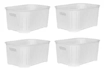 Comprar Canastos Organizador Plastico Rattan Cesto X 4 Un 36x25x17 Color Blanco