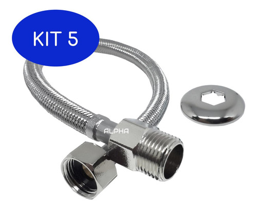 Kit 5 Engate Mangueira Flexível Trançado Aço Inox 30cm