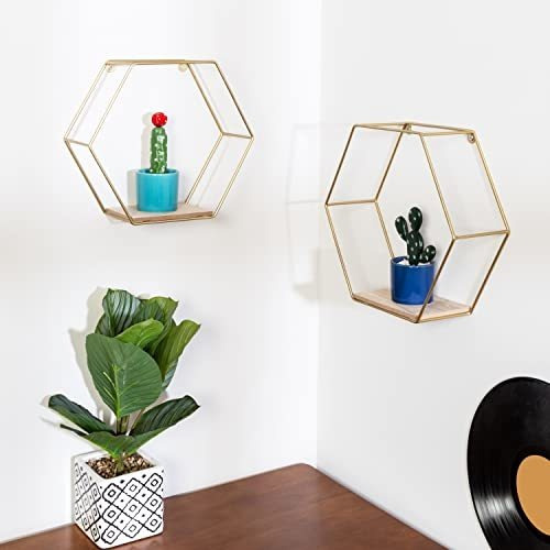 Honey-can-do Juego De Estantes De Pared Decorativos Hexagona