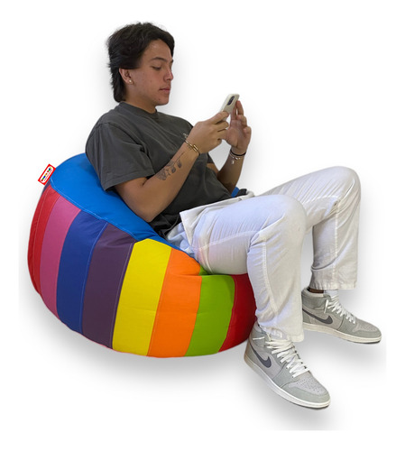Sillon Puff Circular Arcoiris Azul De Un Lado, Rosa Del Otro