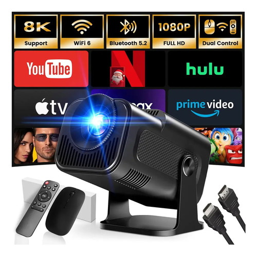 4k Proyector 2026 Mini y Portátil con Aplicaciones Integradas, Altavoz Hifi y 1080p Fhd Bajo Ruido Wifi 6 Bluetooth Corrección Automática de Distorsión Giratorio 180° Android 12 Proyector