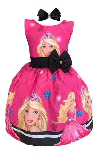 Vestido Barbie Rosa + Tiara Brinde