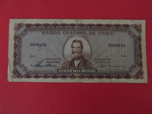 Billete Chile 5.000 Pesos Firmado Maschke Mackenna 1959