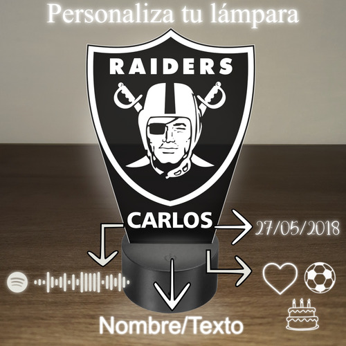 Lámpara Led Las Vegas Raiders Nfl Rgb Personalizada