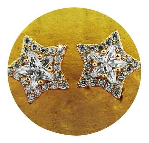 Aretes Broqueles Oro 18k Arracadas Estrella Brillante Unico 