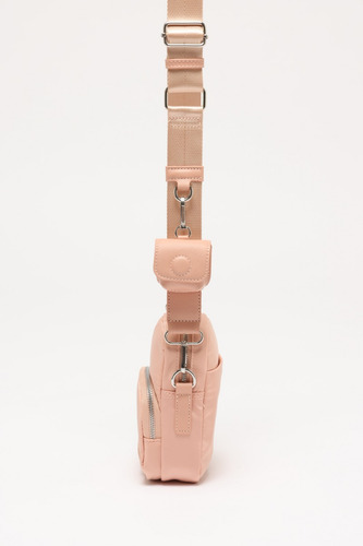 Cartera Mini De Nylon Reciclado Mujer Portsaid Acabado de los herrajes Plateado Color Rosa Correa de hombro Rosa Diseño de la tela Liso