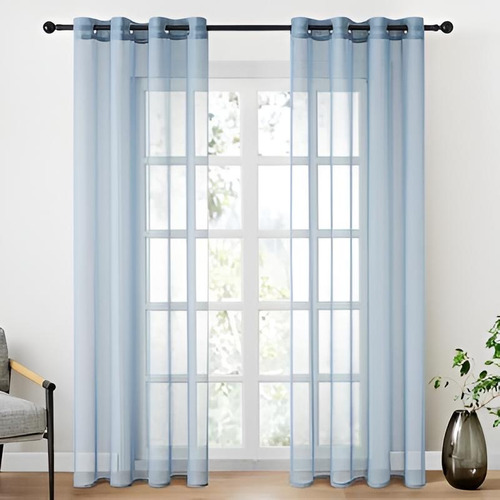 Set De 2 Cortinas Transparentes Celeste