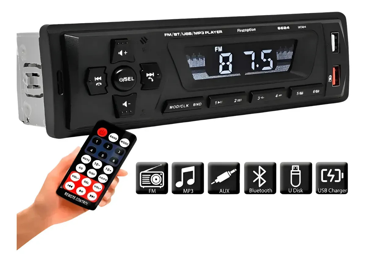 Rádio Som Automotivo Bluetooth Fm Mp3 2 Usb Controle Rádio Carro Potente Compacto Compatível Aparelho Auto Rádio Automotivo Toca Bluetooth
