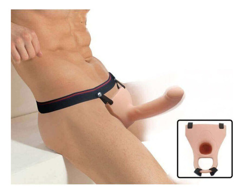 Capa Pênis Oca Com Cinta Para Aumento Peniano 17cm Cyberskin Cor Creme