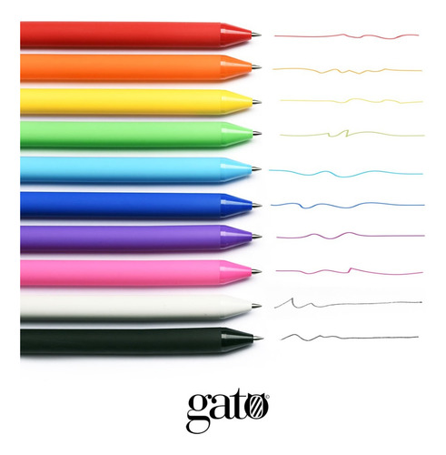 Set Boligrafos Gato® Tinta Gel Del Color Del Cuerpo X 10unid