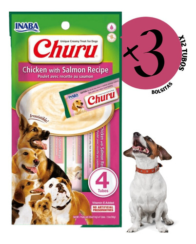 Snack Para Perro Churu Pollo Con Salmón 4 Tubos - Pack X3