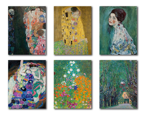 Cuadros Decorativos Gustav Klimt El Beso Set Arte 6 Piezas 