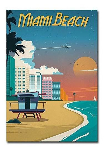 Miami Beach Travel Vintage Art Refrigerator Magnet Size 2.5 