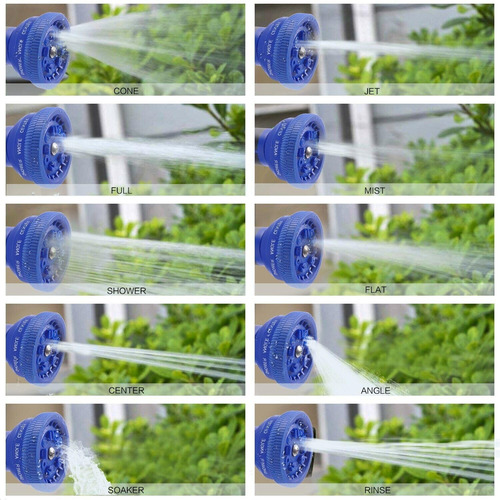 Boquilla Rociadora Para Manguera De Jardín 10 Patrones Azul Y Negro