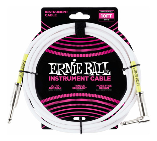 Ernie Ball Cable Instrumento Recto Angulo 10 Pie Blanco