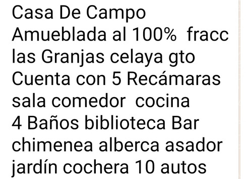 Imagen 12 de 12 de Se Renta Casa De Campo Amueblada Fracc Las Granjas