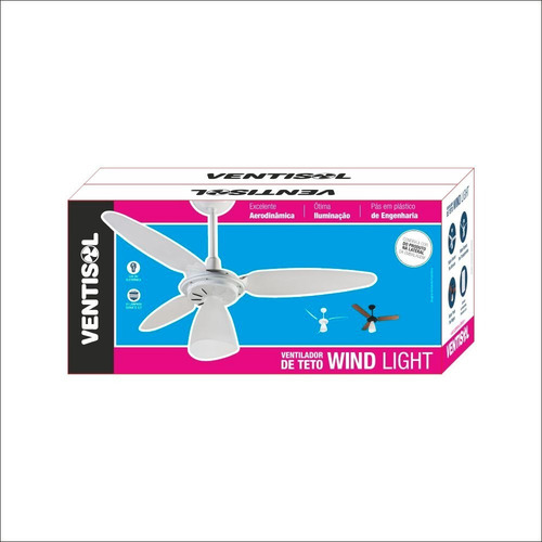 Ventilador de teto Ventisol Wind branco com 3 pás de plástico, 960 mm de diâmetro 127 V