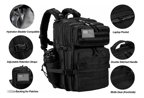 Mochila Táctica Lhi 45l Para Hombres Y Mujeres Modelo 3 Días 1.0 Negro Nombre Del Diseño