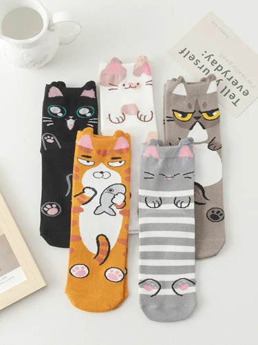 Calcetines Japoneses Adorables Con Forma De Gato Redondo Par