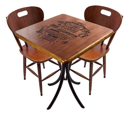 Mesa Madeira Quadrada Com 2 Cadeiras P/ Lanchonete Cafeteria Cor Madeira Natural Família Desenho Do Tecido Das Cadeiras
