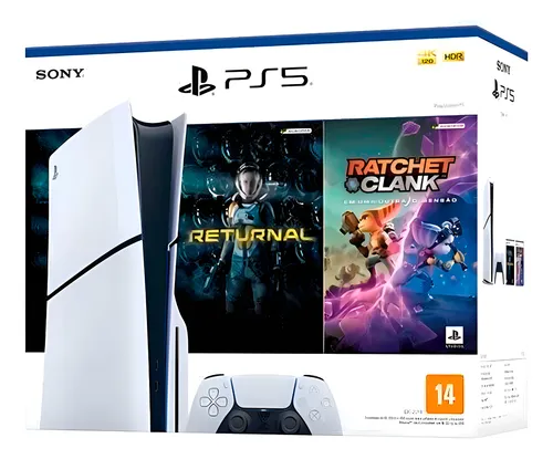 Console PlayStation 5 Midia Fisica Slim Branco 1TB Returnal e Ratchet e Clank Controle Sem Fio Dualsense Branco