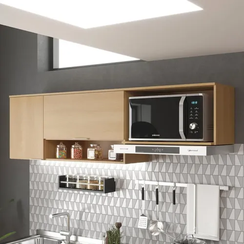 Armário Aéreo De Cozinha 190cm 2 Portas Móveis Sul Alice Tauari Ambar