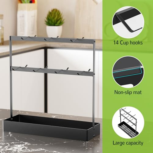 Soporte Para Tazas De Café Con Ganchos Y Almacenamiento.