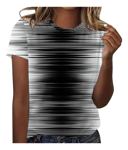 Camiseta De Manga Corta Con Estampado De Líneas H Para Mujer
