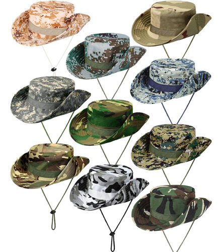 10 Piezas De Ala Ancha Boonie Hat Bucket Hats Camo Solid Uv 