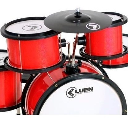 Bateria Infantil Luen Pop Vermelho Com Banco + Baquetas