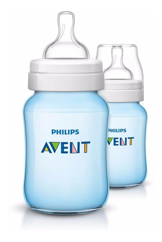 Mamadera Biberones Celeste Clasic Avent X2 260ml Scf565/27