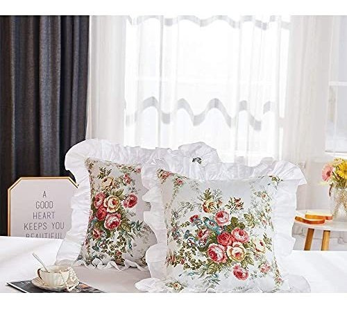 Funda Cojín Flores 18x18 - Set De 2 - Algodón - Blanco -