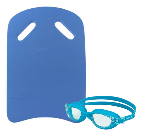 Kit De Natação Com Óculos Wide Vollo Azul E Prancha Eva Azul