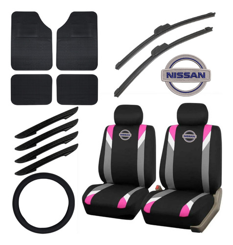 Cubreasiento Tela Rosa Logo Nissan + Alfombras + Regalos 